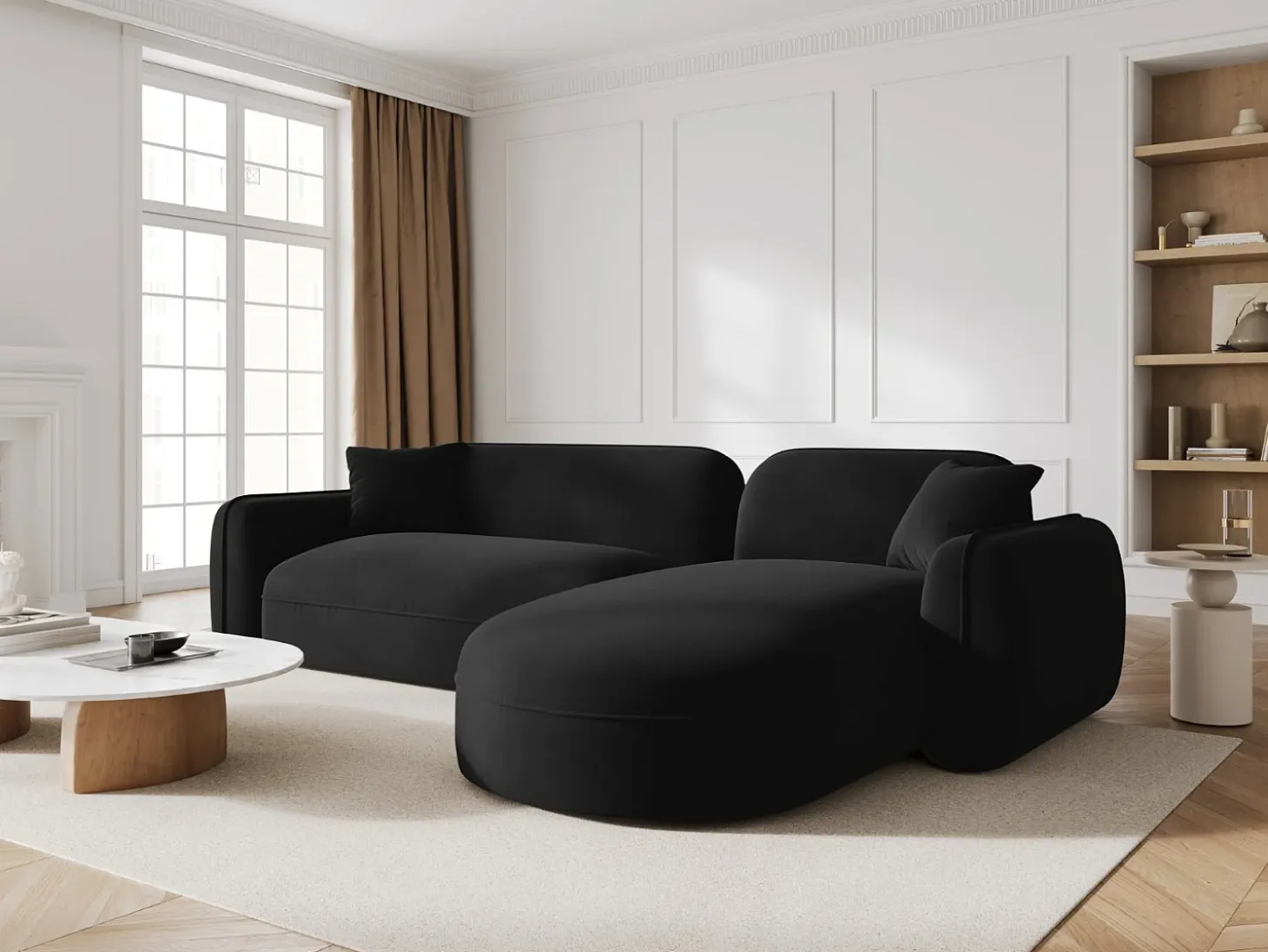 CXL by Christian Lacroix - Sofá modular de canto direito "Lucien" 4 lugares em veludo preto - 275x165x70cm