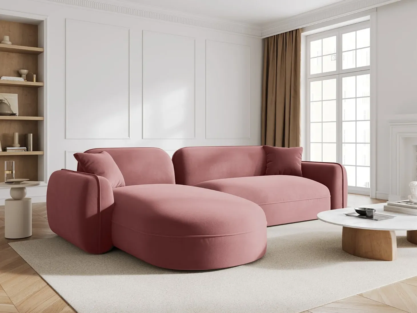 CXL by Christian Lacroix - Sofá modular de canto esquerdo "Lucien" 4 lugares em veludo salmão - 275x165x70cm