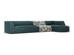CXL by Christian Lacroix - Sofá de canto direito "Charles" 5 lugares em veludo azul claro padrão jardim, azul - 366x180x69cm