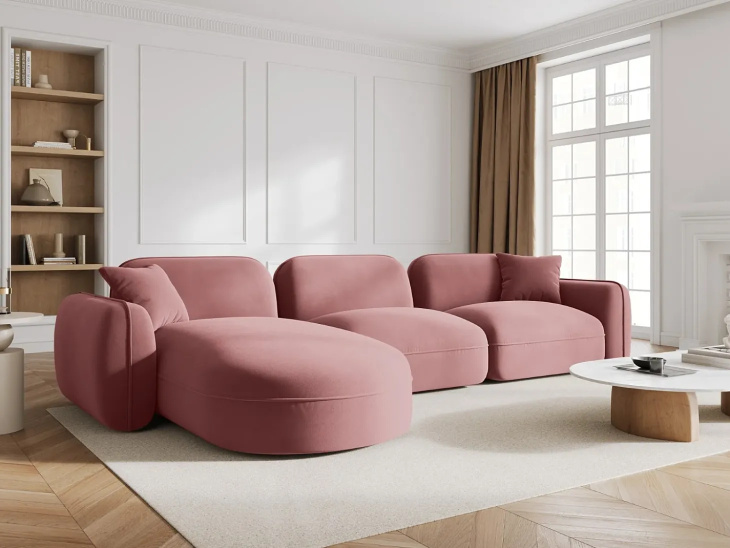 CXL by Christian Lacroix - Sofá modular de canto esquerdo "Lucien" 4 lugares em veludo salmão - 320x165x70cm
