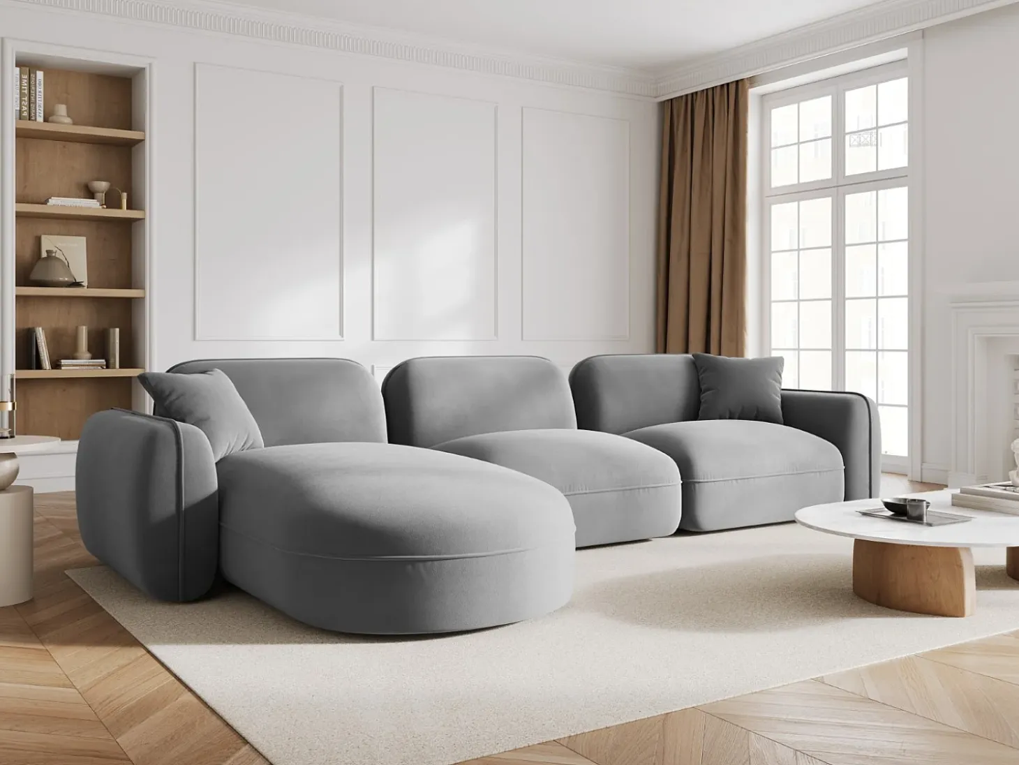 CXL by Christian Lacroix - Sofá modular de canto esquerdo "Lucien" 4 lugares em veludo cinza claro - 320x165x70cm