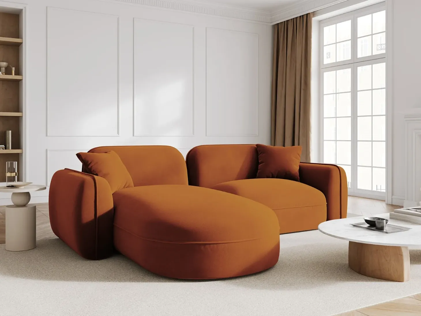 CXL by Christian Lacroix - Sofá modular de canto esquerdo "Lucien" 3 lugares em veludo terracota - 230x165x70cm
