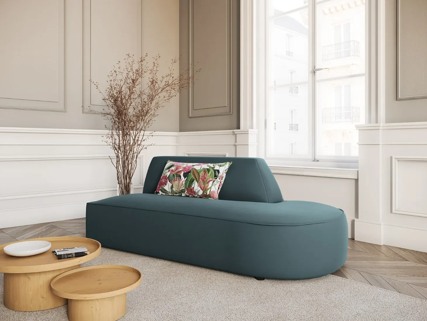 CXL by Christian Lacroix - Sofá modular direito "Charles" 2 lugares em veludo azul - 181x93x69cm