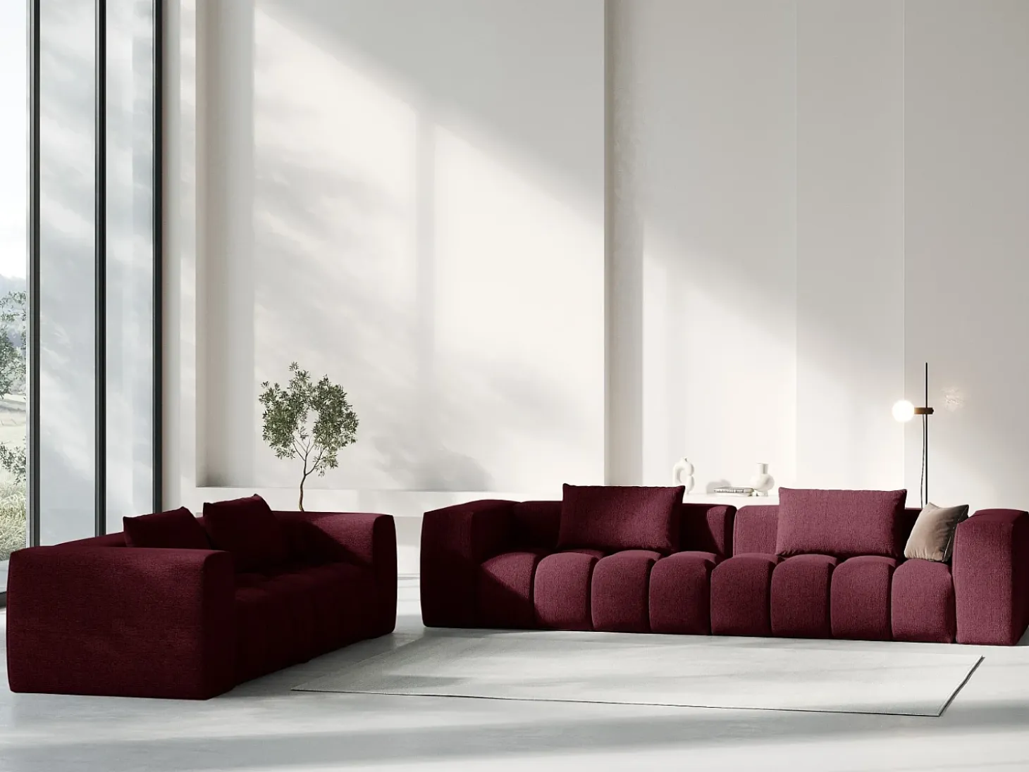 CXL by Christian Lacroix - Sofá modular "Lorella" 3 lugares em tecido estrutural bordeaux - 230x85x70cm