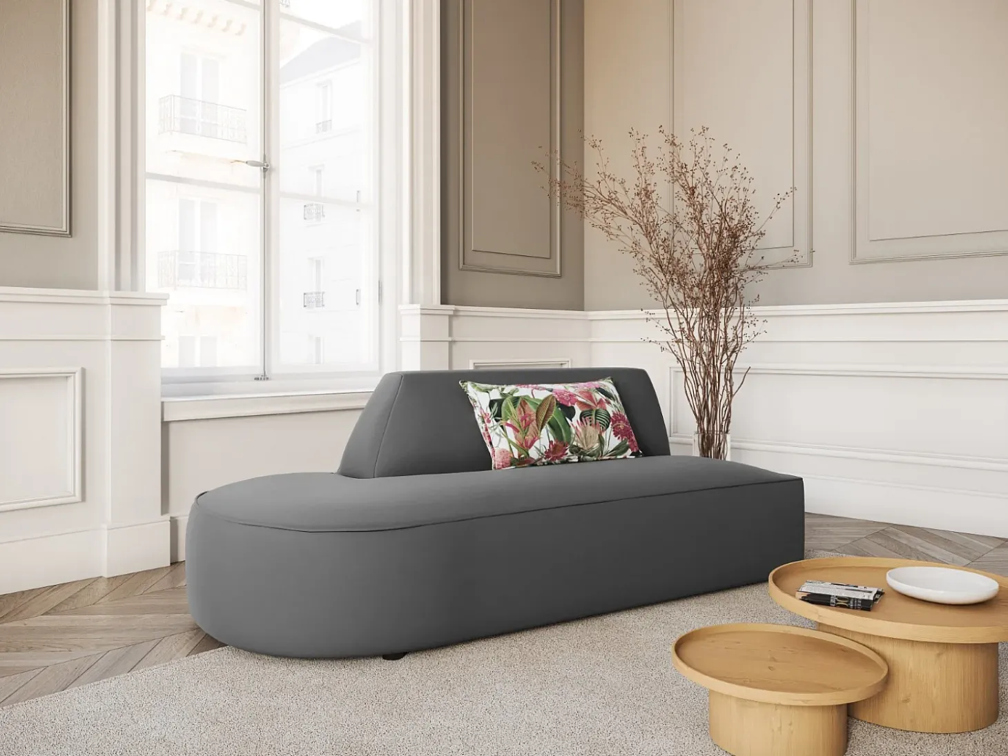 CXL by Christian Lacroix - Sofá modular virado para a esquerda "Charles" 2 lugares em veludo cinza escuro - 181x93x69cm