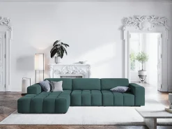 CXL by Christian Lacroix - Sofá de canto esquerdo "Luc" 4 lugares em veludo petróleo - 284x166x70cm