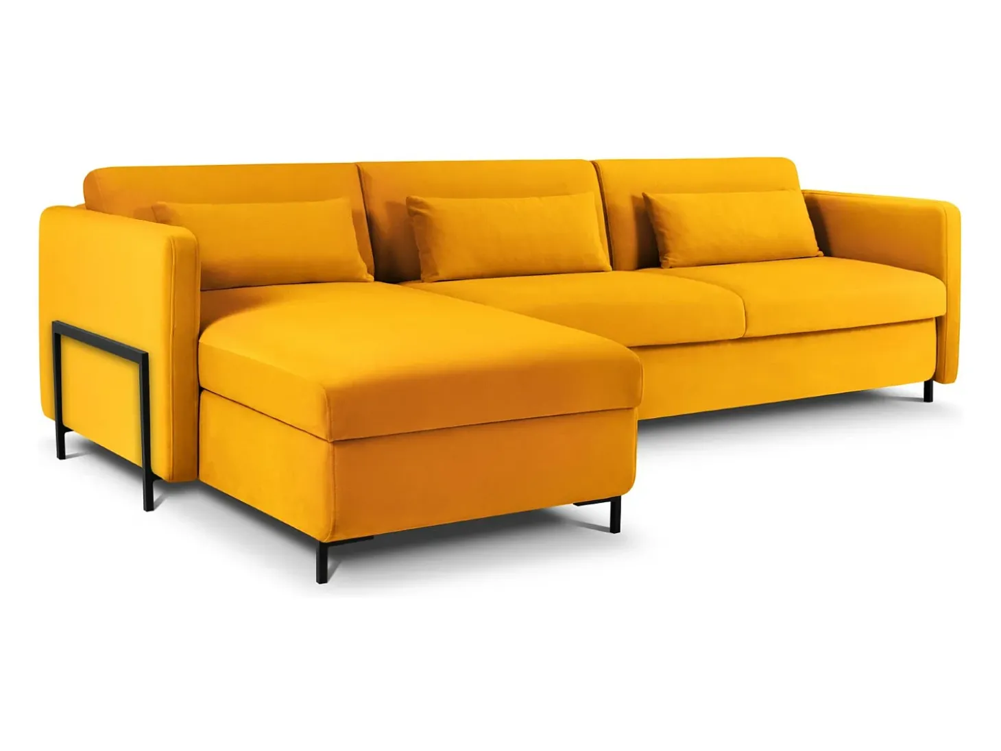 CXL by Christian Lacroix - Sofá de canto convertível à esquerda "Yanis" 5 lugares em veludo amarelo - 280x170x80cm
