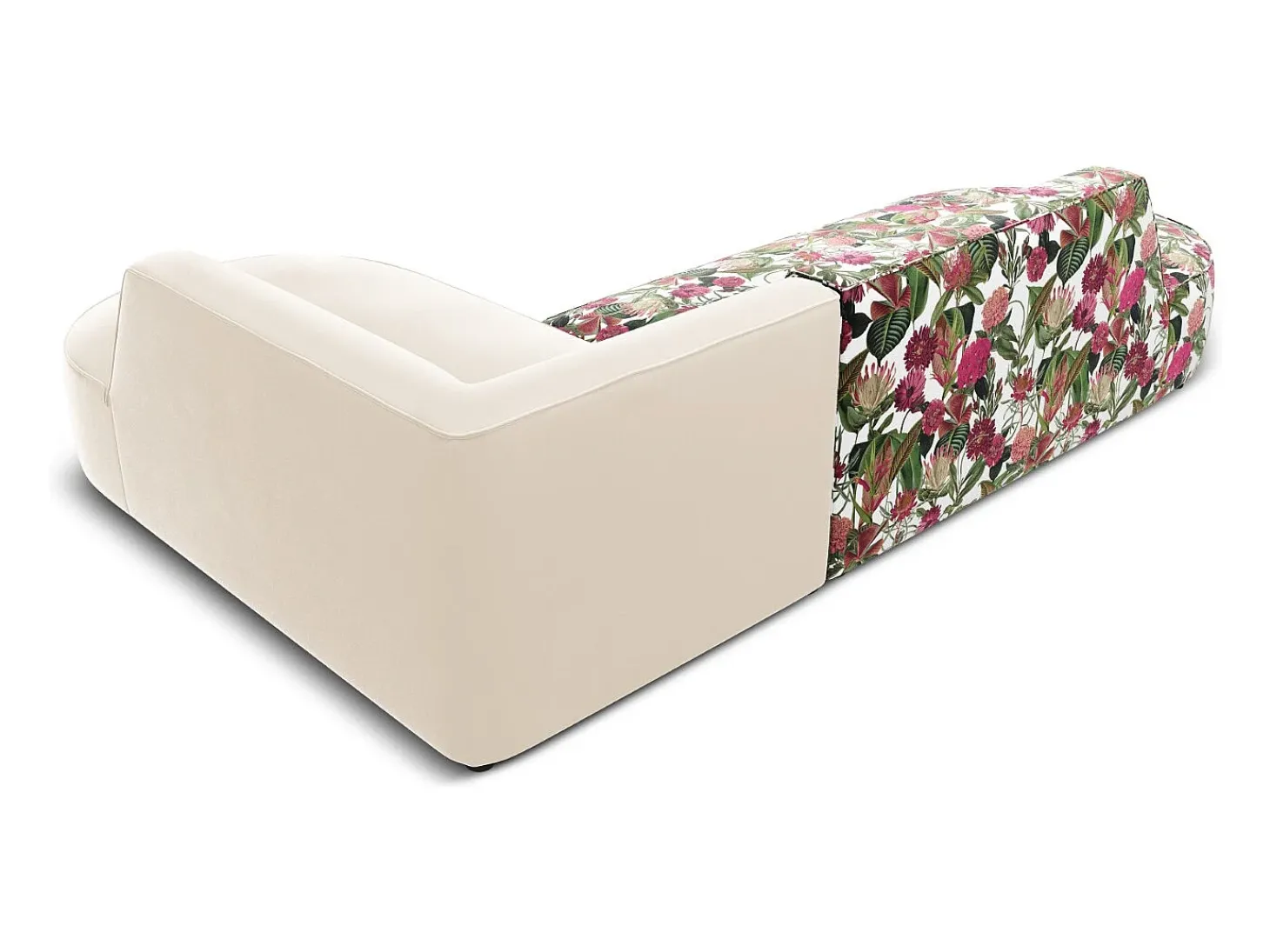 CXL by Christian Lacroix - Sofá de canto direito "Charles" 4 lugares em veludo padrão de rosas de jardim, bege - 273x180x69cm