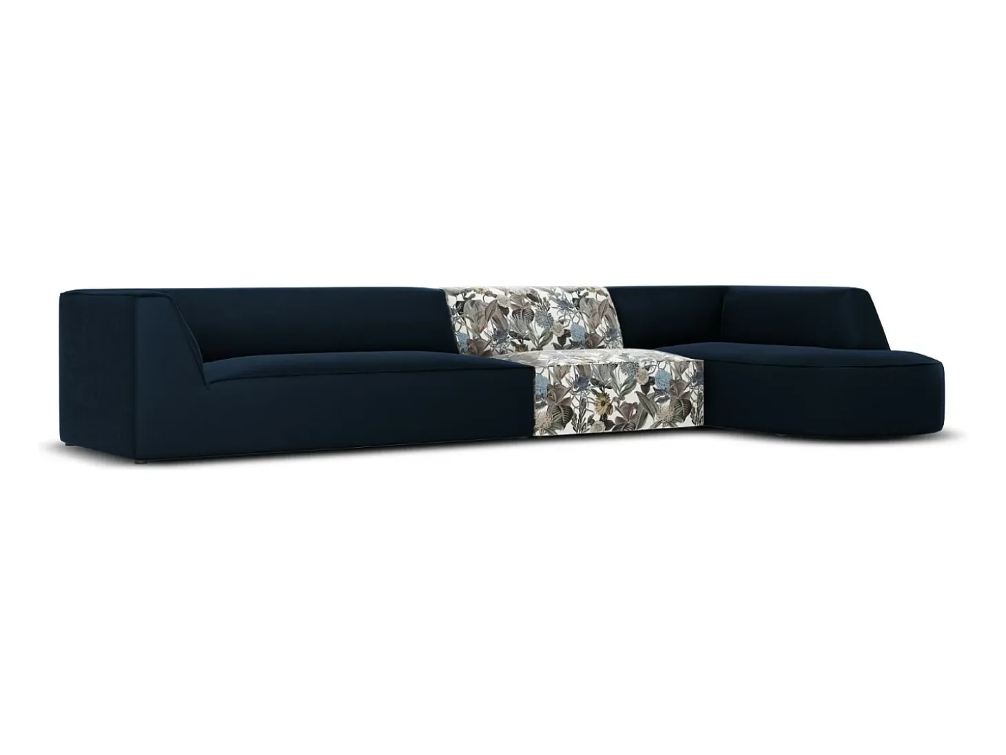 CXL by Christian Lacroix - Sofá de canto direito "Charles" 5 lugares em veludo padrão jardim: azul-claro, azul-escuro - 366x180x69cm