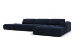 CXL by Christian Lacroix - Sofá de canto direito "Luc" 5 lugares em veludo azul escuro - 341x166x70cm