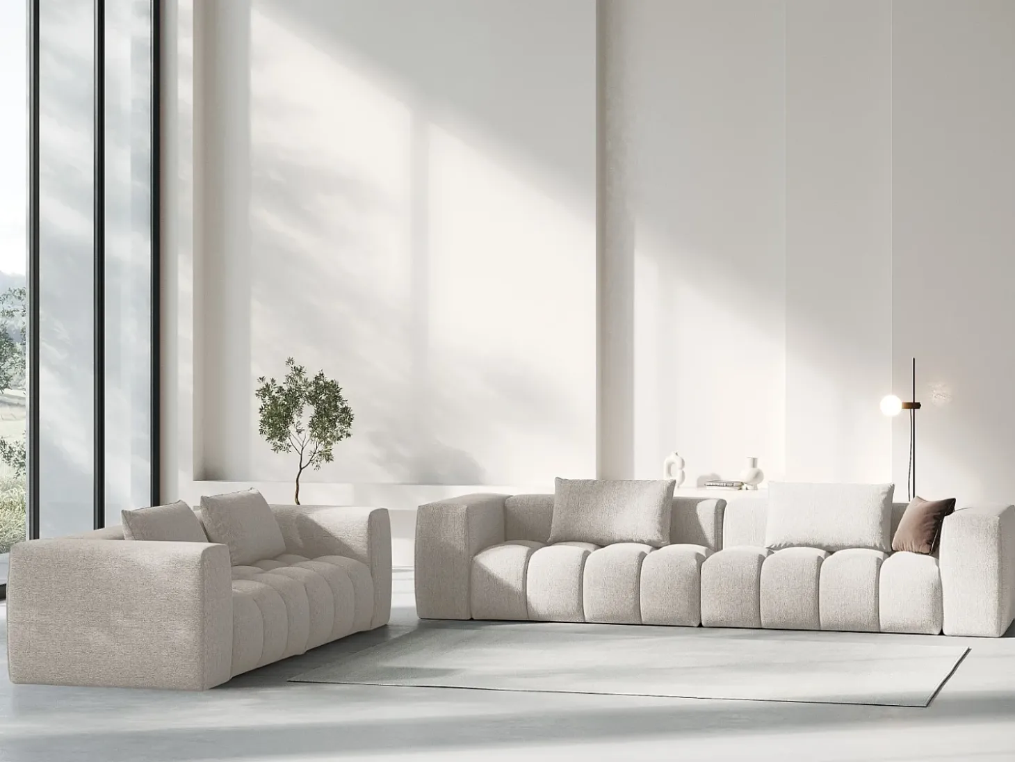 CXL by Christian Lacroix - Sofá modular "Lorella" 3 lugares em tecido estrutural bege - 230x85x70cm