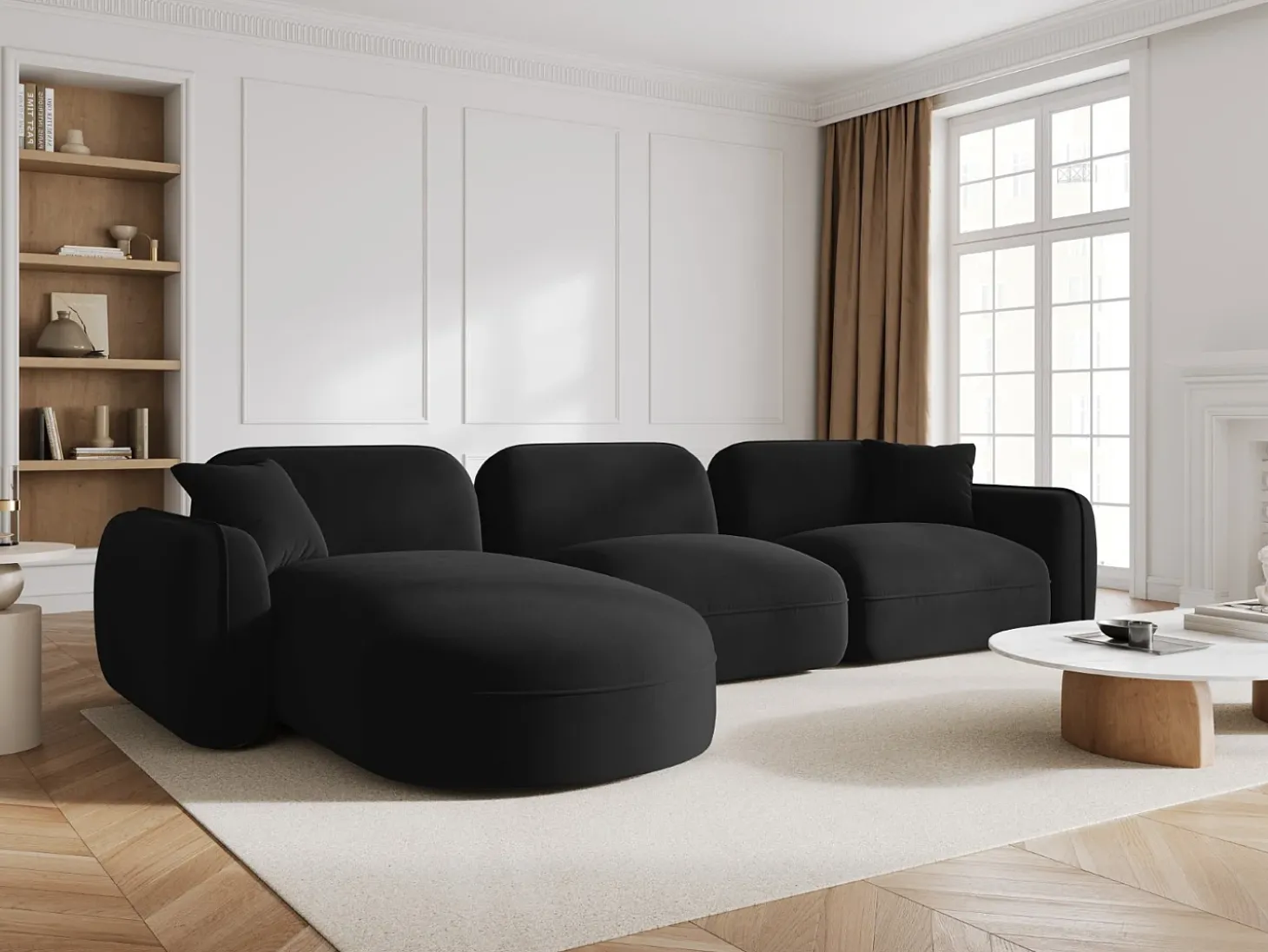 CXL by Christian Lacroix - Sofá modular de canto esquerdo "Lucien" 4 lugares em veludo preto - 320x165x70cm