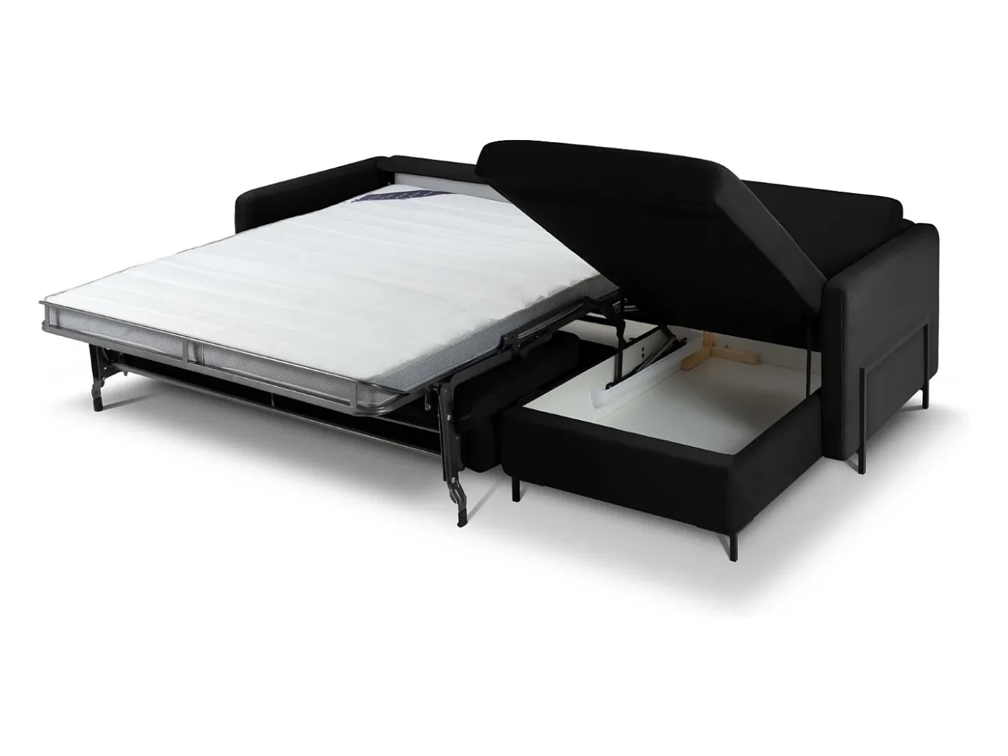 CXL by Christian Lacroix - Sofá-cama de canto direito "Yanis" 5 lugares em veludo preto - 280x170x80cm
