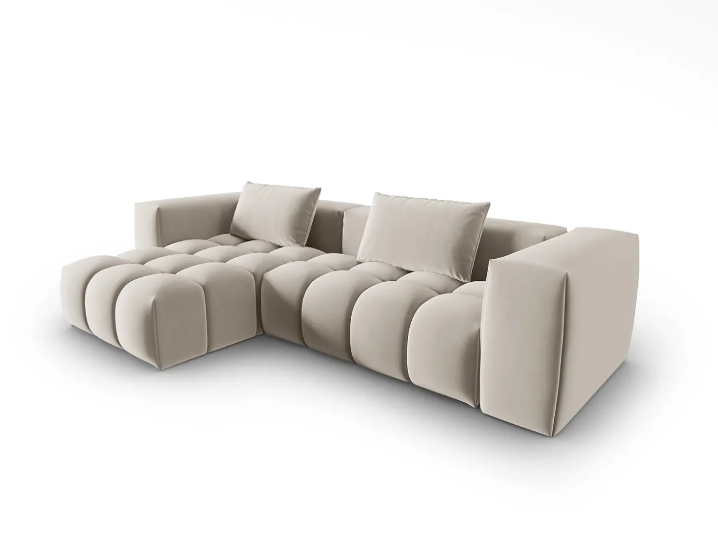CXL by Christian Lacroix - Sofá modular de canto esquerdo "Lorella" 3 lugares em veludo cru - 260x145x70cm