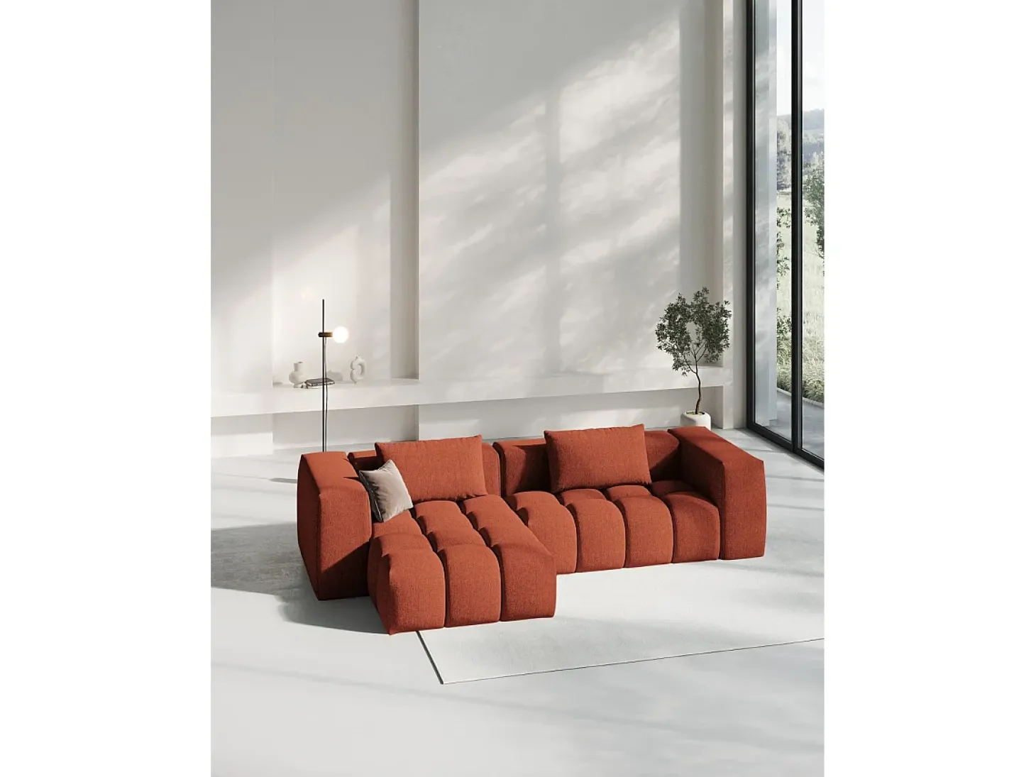 CXL by Christian Lacroix - Sofá modular de canto esquerdo "Lorella" 3 lugares em tecido estrutural coral - 260x145x70cm