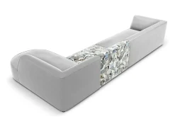 CXL by Christian Lacroix - Sofá de canto direito "Charles" 5 lugares em veludo padrão jardim: azul-claro, cinzento-claro - 366x180x69cm