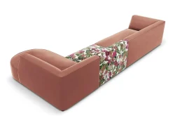 CXL by Christian Lacroix - Sofá de canto direito "Charles" 5 lugares em veludo padrão de rosas de jardim, rosa - 366x180x69cm