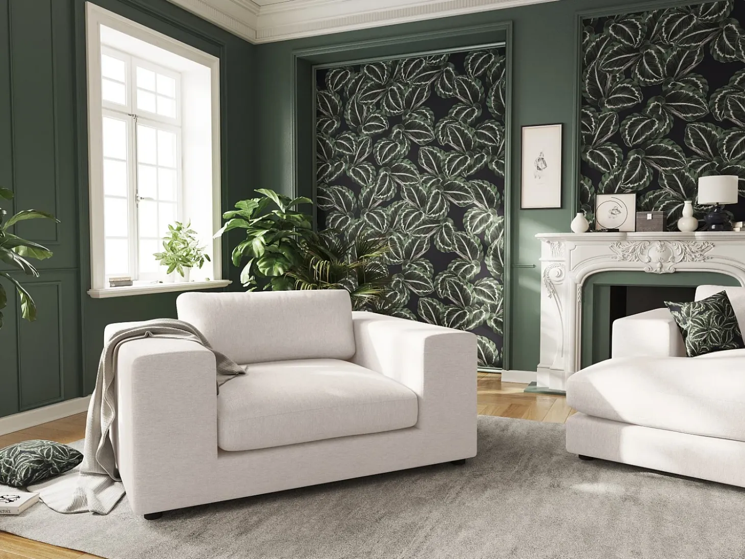 CXL by Christian Lacroix - Sofá "Tendance" 1,5 lugares em tecido estrutural branco - 156x122x72cm
