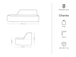 CXL by Christian Lacroix - Sofá modular virado para a esquerda "Charles" 2 lugares em veludo cinza claro - 181x93x69cm