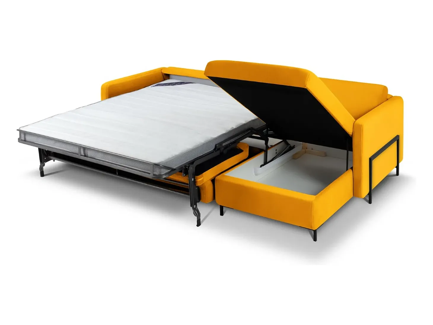 CXL by Christian Lacroix - Sofá-cama de canto direito "Yanis" 5 lugares em veludo amarelo - 280x170x80cm