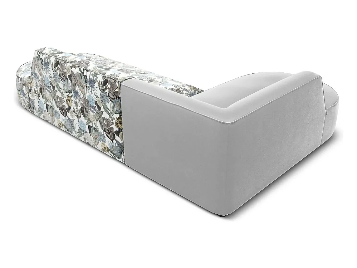 CXL by Christian Lacroix - Sofá de canto esquerdo "Charles" 4 lugares em veludo padrão jardim: azul-claro, cinzento-claro - 273x180x69cm