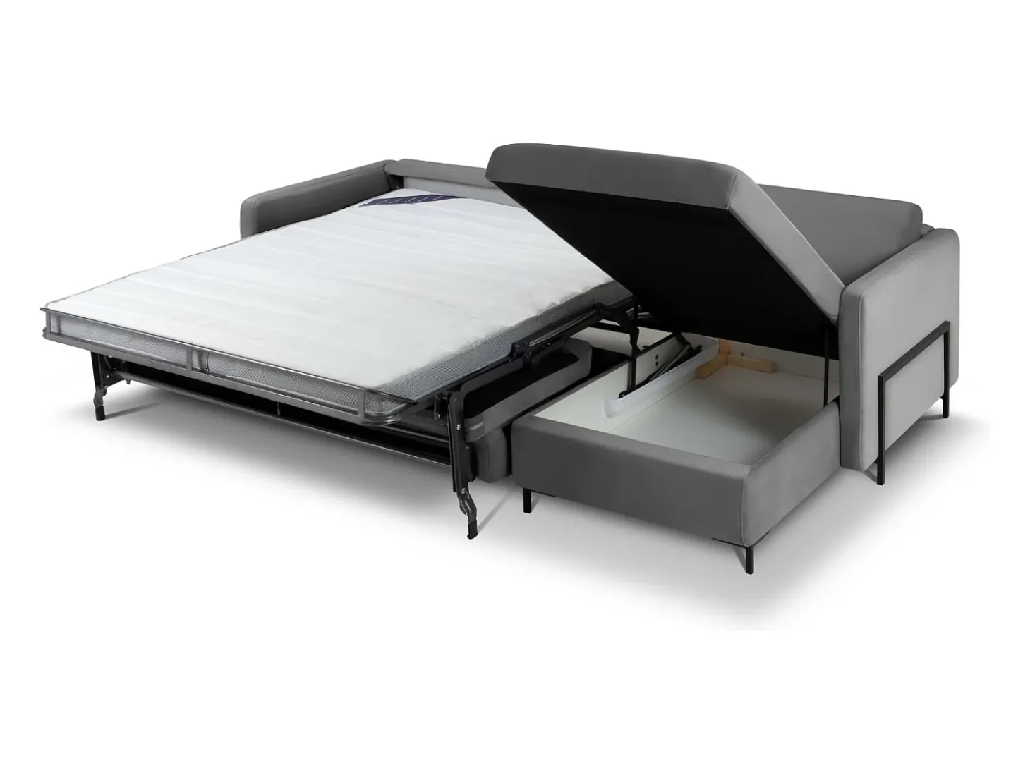 CXL by Christian Lacroix - Sofá-cama de canto direito "Yanis" 5 lugares em veludo cinza escuro - 280x170x80cm