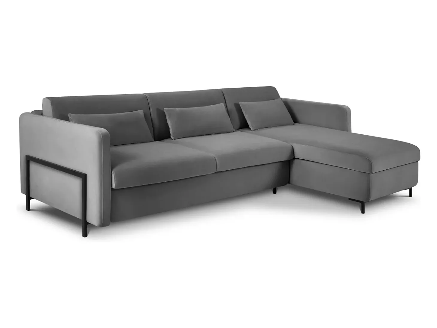 CXL by Christian Lacroix - Sofá-cama de canto direito "Yanis" 5 lugares em veludo cinza escuro - 280x170x80cm