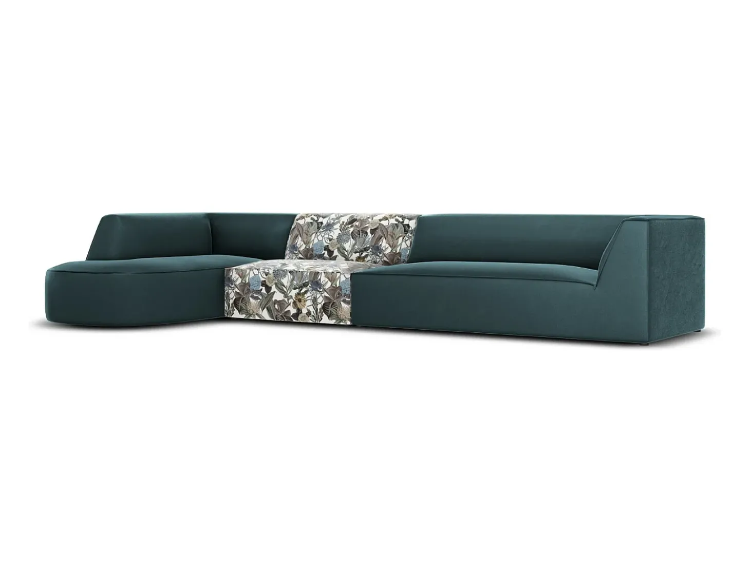 CXL by Christian Lacroix - Sofá de canto esquerdo "Charles" 5 lugares em veludo azul claro padrão jardim, azul - 366x180x69cm