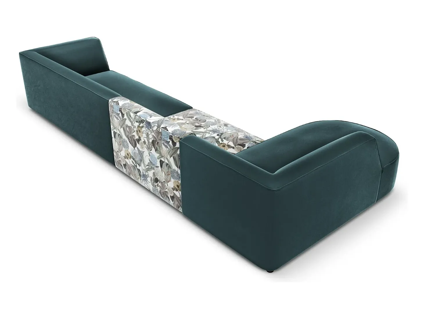 CXL by Christian Lacroix - Sofá de canto esquerdo "Charles" 5 lugares em veludo azul claro padrão jardim, azul - 366x180x69cm
