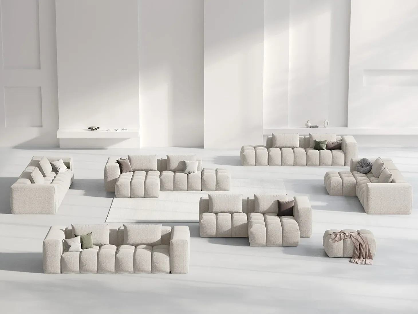 CXL by Christian Lacroix - Sofá modular de canto direito "Lorella" 3 lugares em tecido estrutural bege - 205x145x70cm