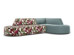CXL by Christian Lacroix - Sofá de canto direito "Charles" 4 lugares em veludo padrão rosa jardim, menta - 273x180x69cm