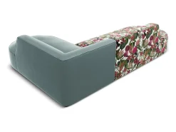 CXL by Christian Lacroix - Sofá de canto direito "Charles" 4 lugares em veludo padrão rosa jardim, menta - 273x180x69cm