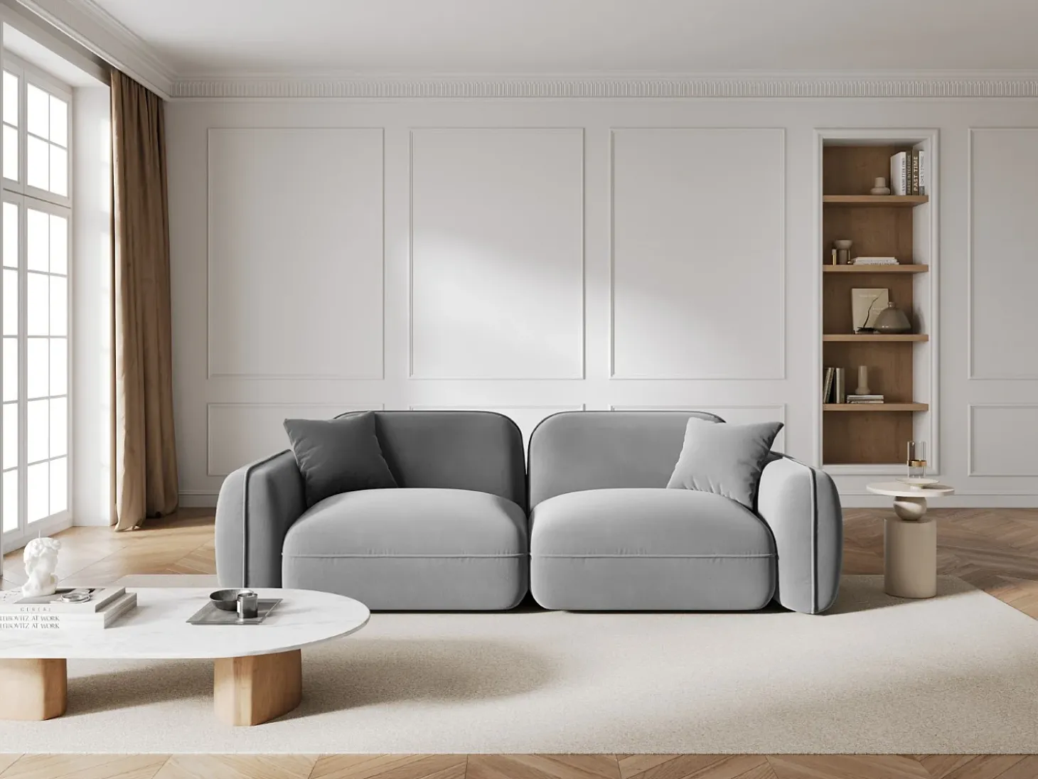 CXL by Christian Lacroix - Sofá modular "Lucien" 3 lugares em veludo cinza claro - 230x90x70cm