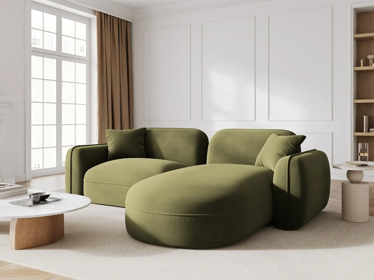 CXL by Christian Lacroix - Sofá modular de canto direito "Lucien" 3 lugares em veludo verde claro - 230x165x70cm