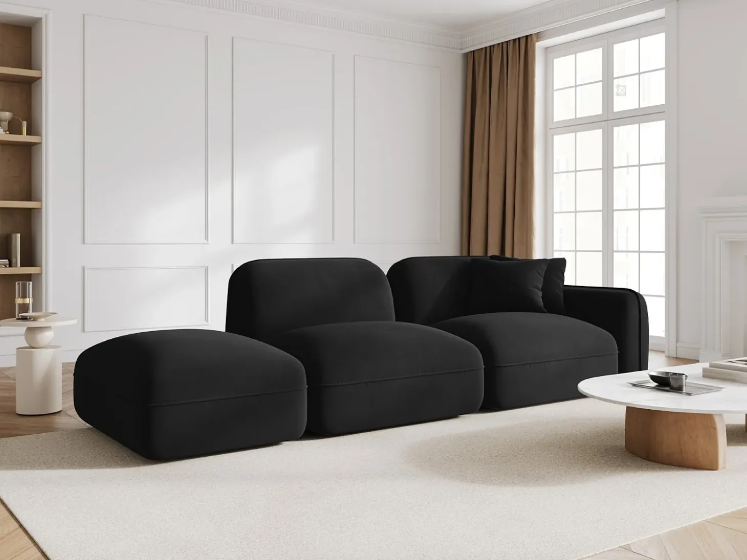 CXL by Christian Lacroix - Sofá modular virado para a esquerda "Lucien" 3 lugares em veludo preto - 295x90x70cm