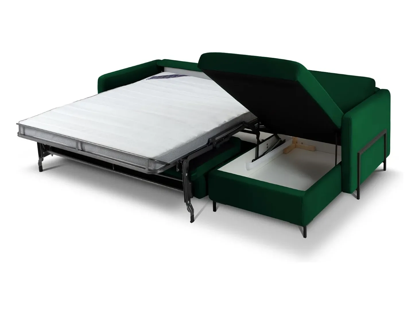 CXL by Christian Lacroix - Sofá-cama de canto direito "Yanis" 4 lugares em veludo verde garrafa - 260x170x80cm