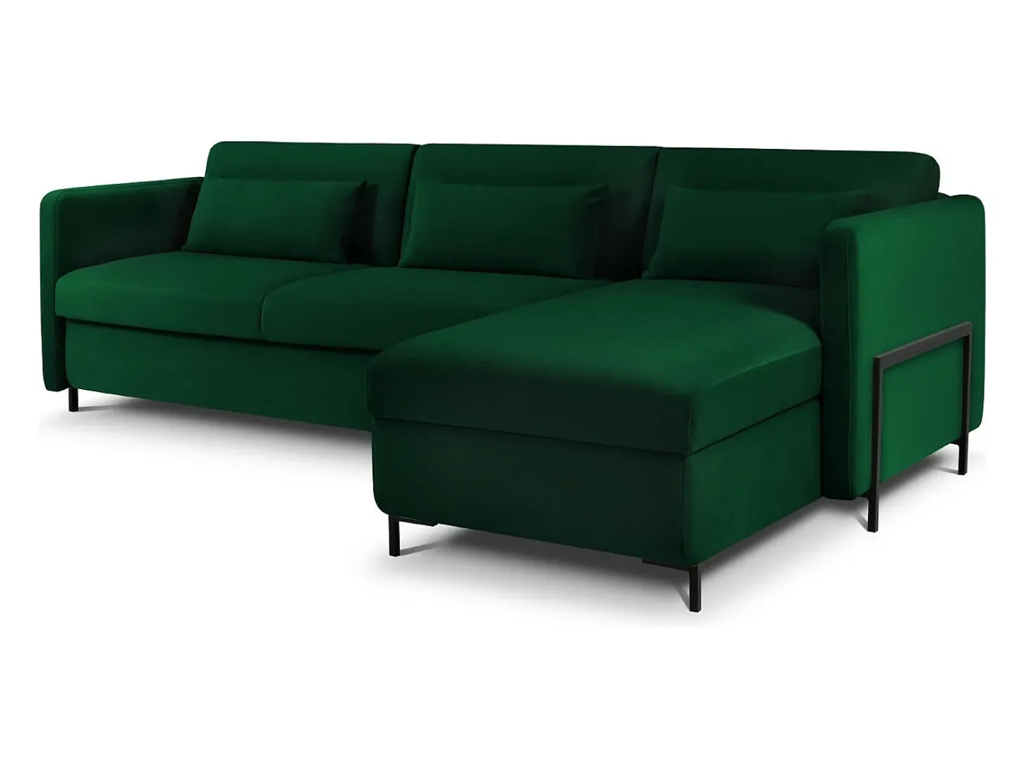 CXL by Christian Lacroix - Sofá-cama de canto direito "Yanis" 4 lugares em veludo verde garrafa - 260x170x80cm
