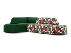 CXL by Christian Lacroix - Sofá de canto esquerdo "Charles" 4 lugares em veludo padrão de rosas de jardim, verde - 273x180x69cm