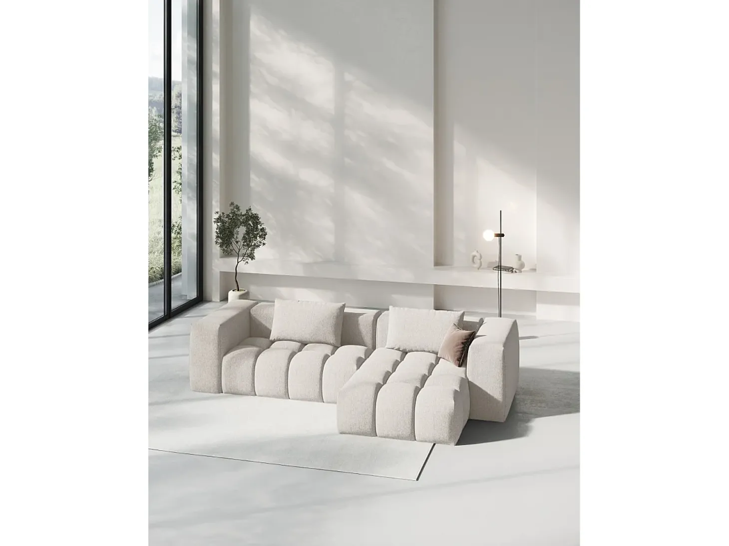 CXL by Christian Lacroix - Sofá modular de canto direito "Lorella" 3 lugares em tecido estrutural bege - 260x145x70cm