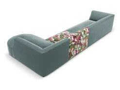 CXL by Christian Lacroix - Sofá de canto direito "Charles" 5 lugares em veludo padrão rosa jardim, menta - 366x180x69cm