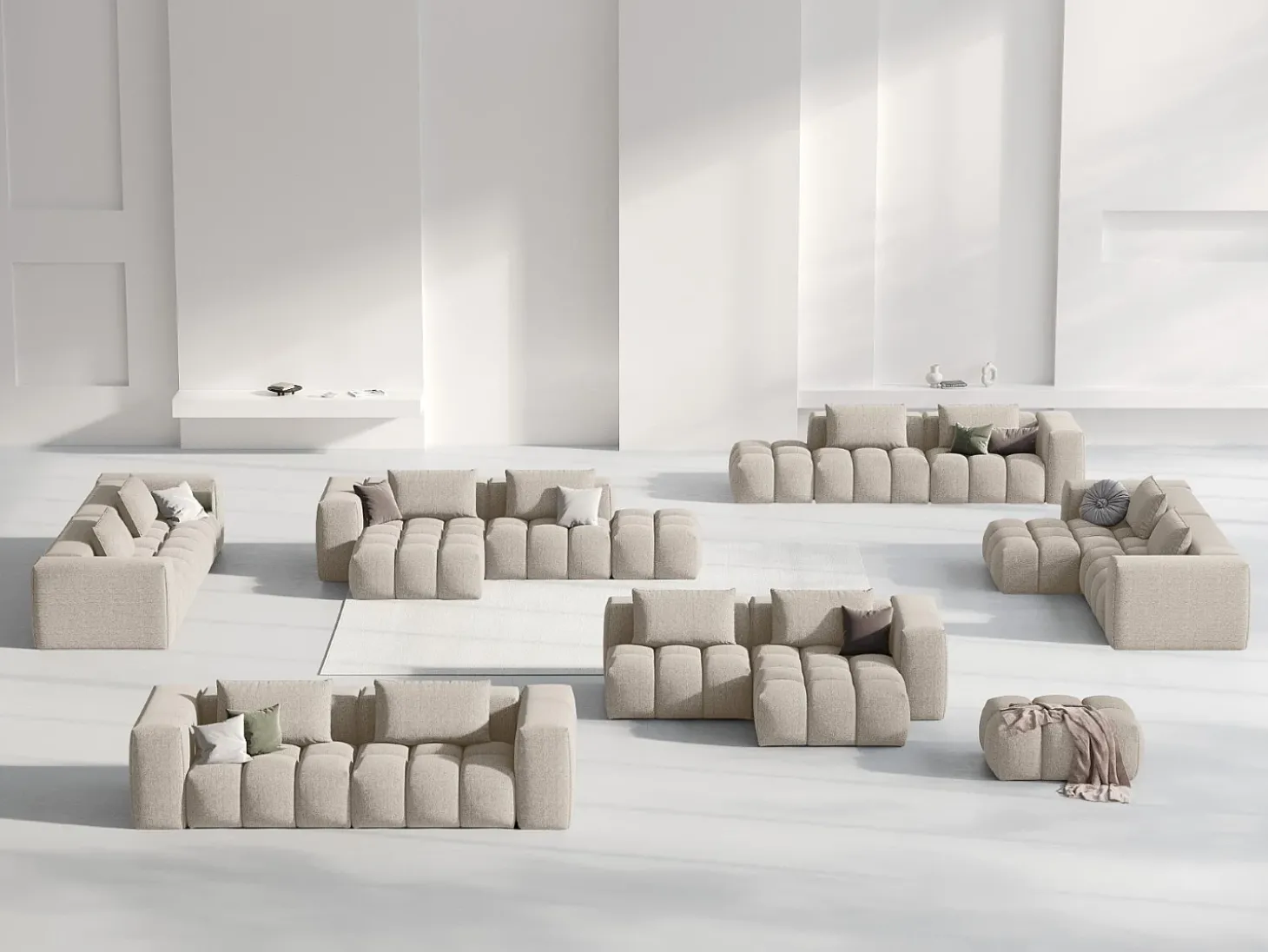 CXL by Christian Lacroix - Sofá modular de canto direito "Lorella" 3 lugares em tecido estrutural areia - 205x145x70cm