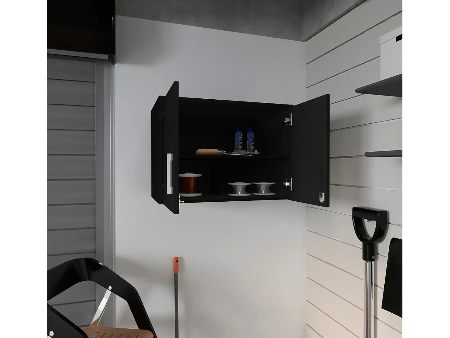 Cyrus Armário de despensa em melamina com 3 prateleiras, 50 cm X 70 cm X 40.5 cm , Preto