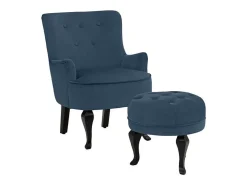 Dallas | Poltrona + banqueta em veludo azul