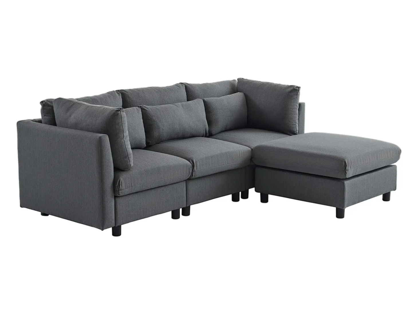 Design moderno, mobiliário estofado, sofá de 3 lugares, sofá de canto em forma de L com apoio para os pés, cinzento