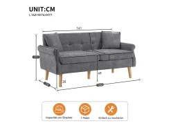 Design moderno, móveis estofados, sofá duplo, sofá estofado com almofadas grossas, cinzento