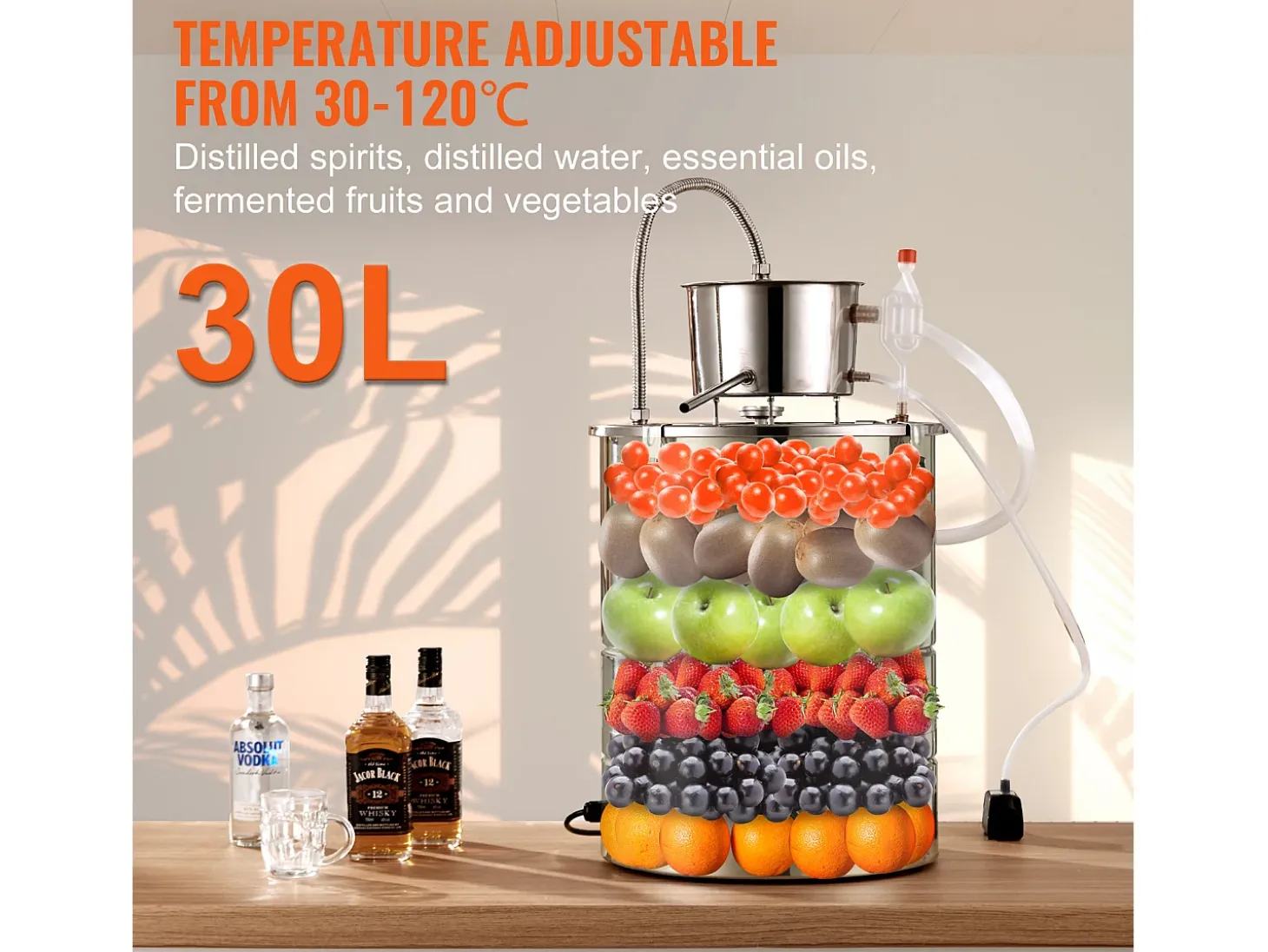 Destilador de Álcool SucceBuy Destilador de Água sem Gás e Álcool de 34 L com Barril Thumper e Bomba de Água