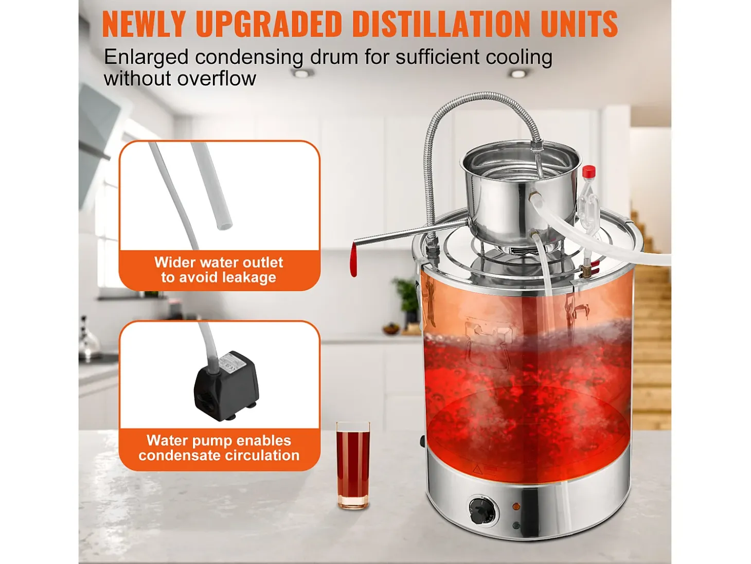 Destilador de Álcool SucceBuy Destilador de Água sem Gás e Álcool de 34 L com Barril Thumper e Bomba de Água