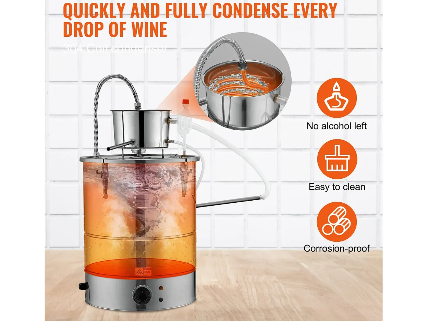 Destilador de Álcool SucceBuy Destilador de Água sem Gás e Álcool de 34 L com Barril Thumper e Bomba de Água
