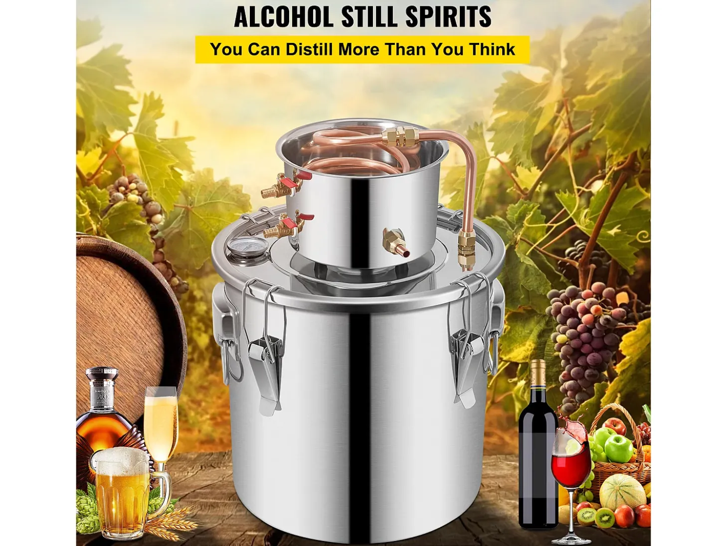 Destilador de Álcool SucceBuy, 36 L, Fabricação de Whisky, Bomba de Água, para Organizar Reuniões Familiares e Festividades Festivas