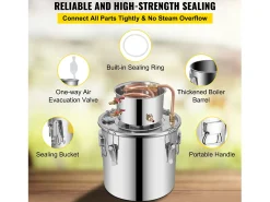 Destilador de Álcool SucceBuy 12.5 L, Kit Moonshine Still, Destilaria de Whisky com Bomba d'Água